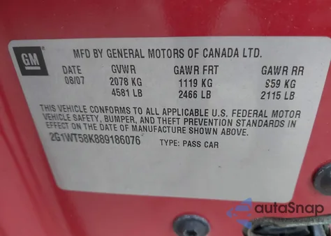 2008 Chevrolet Impala Lt из США, поврежденный, VIN 2G1WT58K889186076